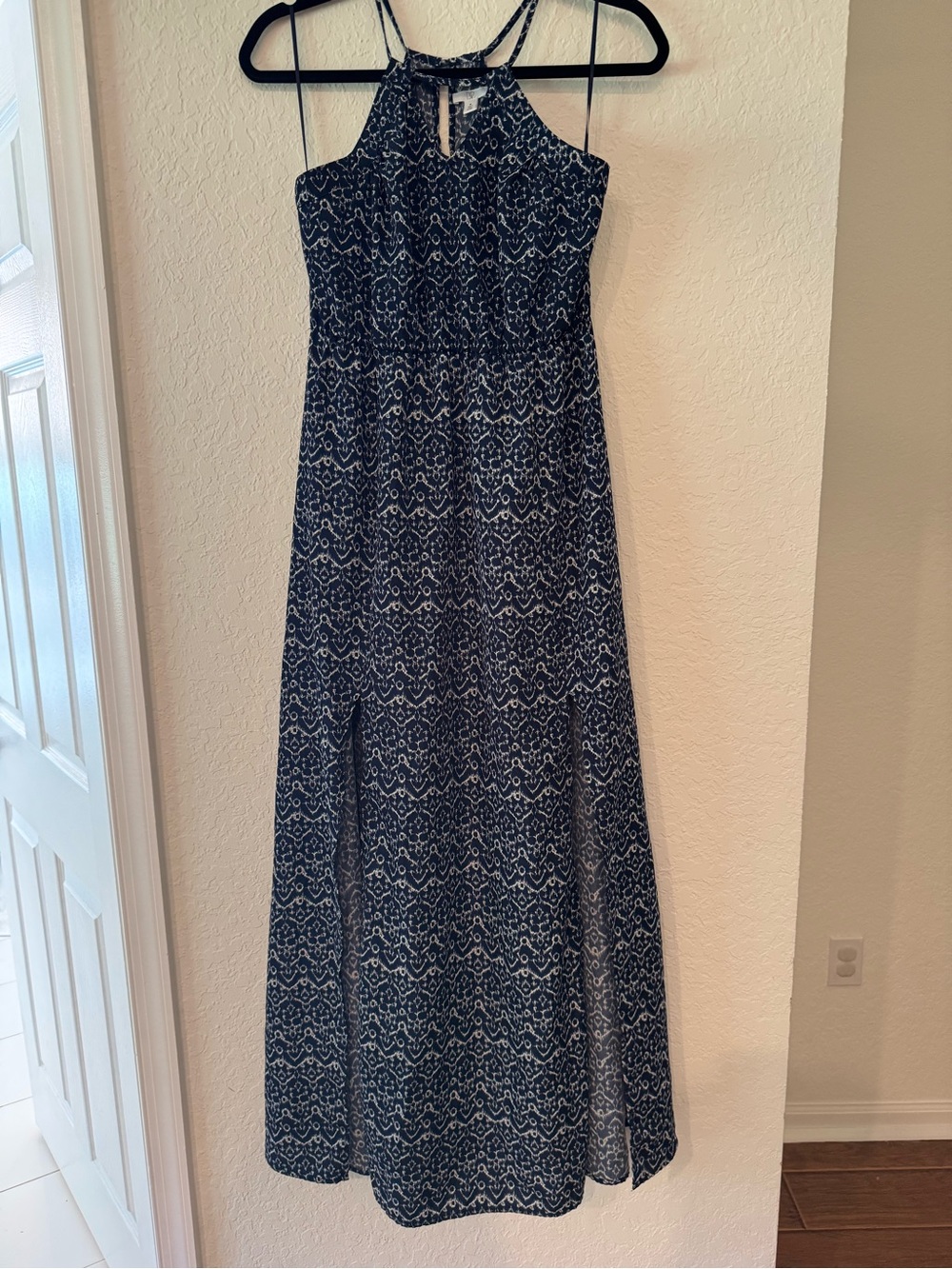 bp Navy Printed Halter Maxi Dress
